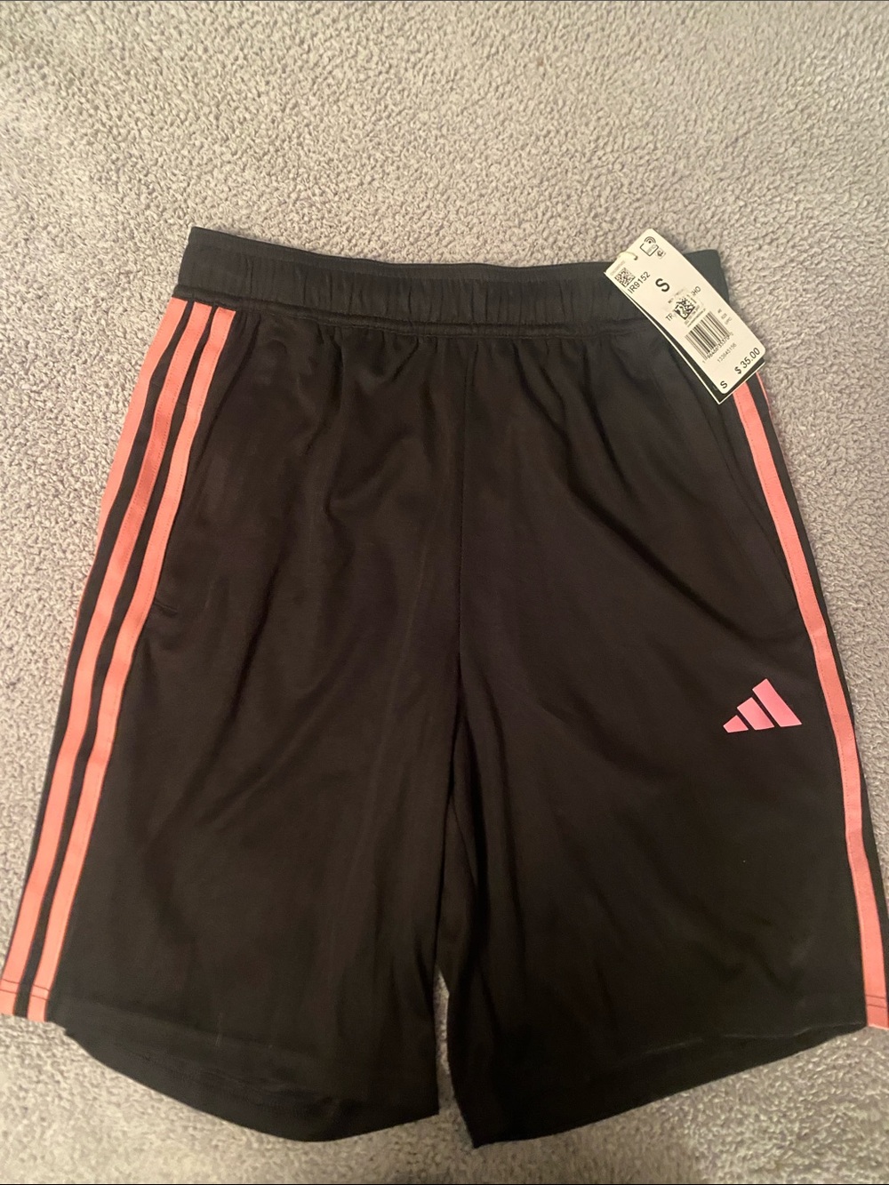 Adidas Black Shorts with Pink Stripe Detailing with zipper pockets